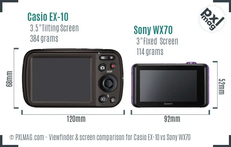 Casio EX-10 vs Sony WX70 Screen and Viewfinder comparison