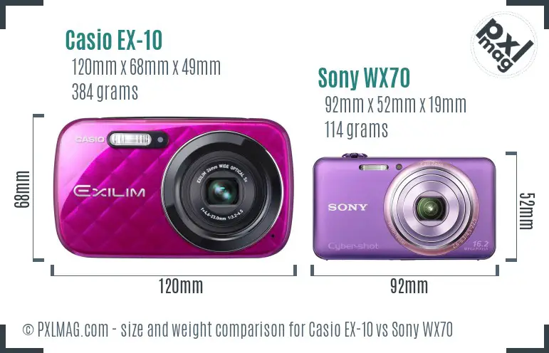 Casio EX-10 vs Sony WX70 size comparison