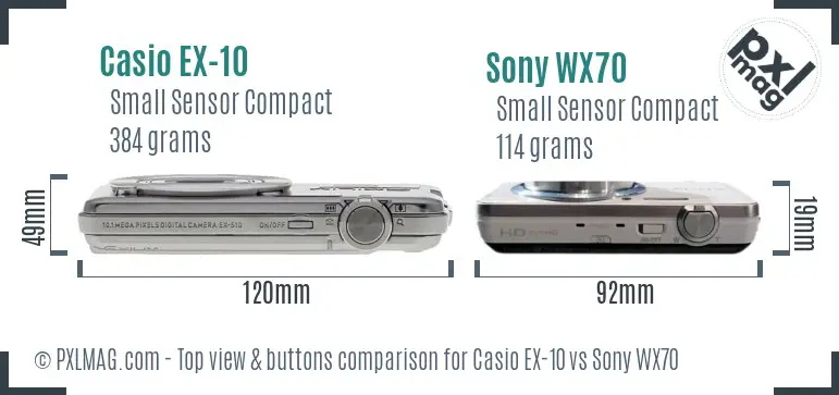 Casio EX-10 vs Sony WX70 top view buttons comparison
