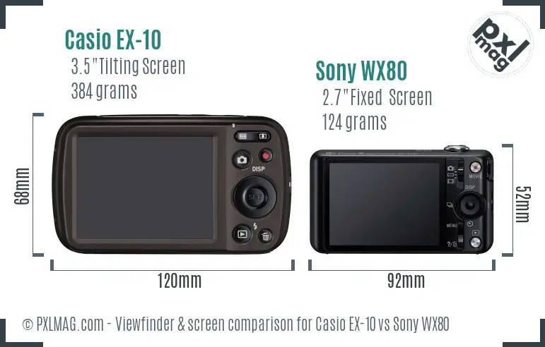 Casio EX-10 vs Sony WX80 Screen and Viewfinder comparison
