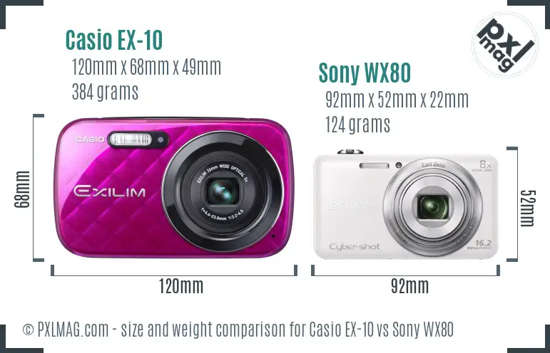 Casio EX-10 vs Sony WX80 size comparison