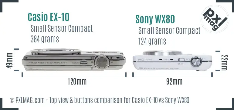 Casio EX-10 vs Sony WX80 top view buttons comparison