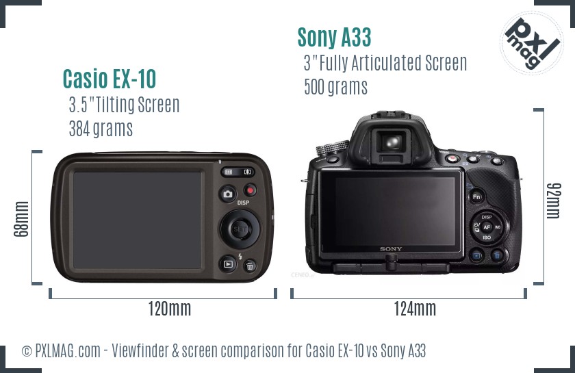 Casio EX-10 vs Sony A33 Screen and Viewfinder comparison