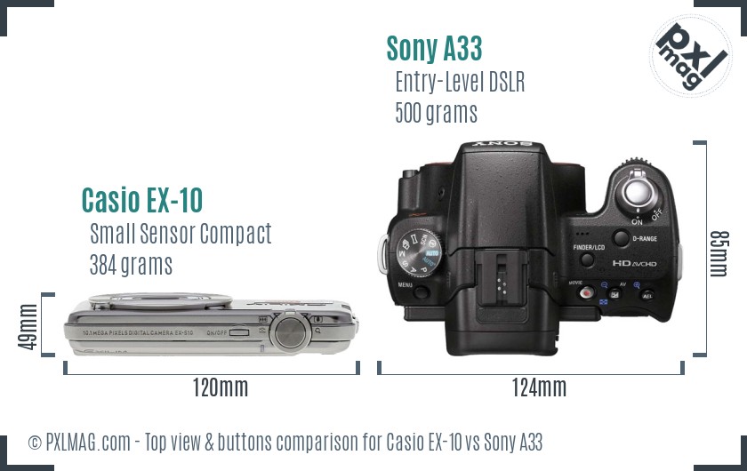 Casio EX-10 vs Sony A33 top view buttons comparison