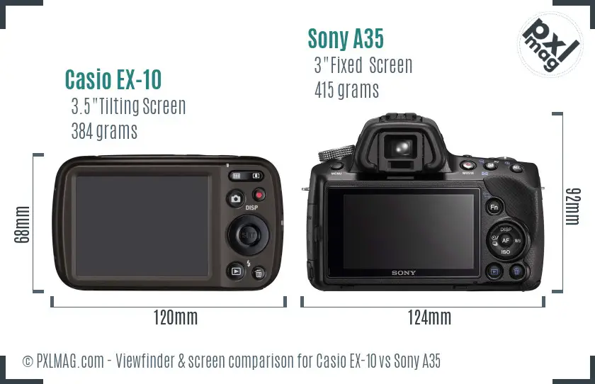 Casio EX-10 vs Sony A35 Screen and Viewfinder comparison