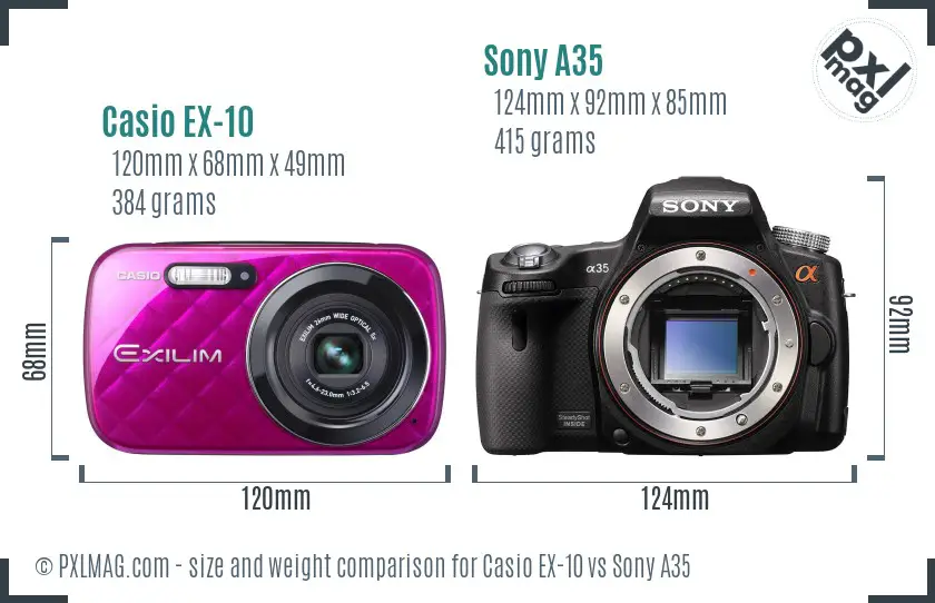 Casio EX-10 vs Sony A35 size comparison