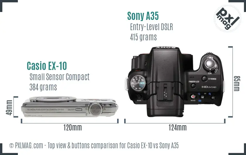 Casio EX-10 vs Sony A35 top view buttons comparison