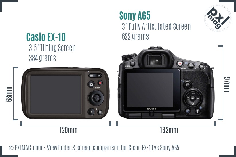 Casio EX-10 vs Sony A65 Screen and Viewfinder comparison