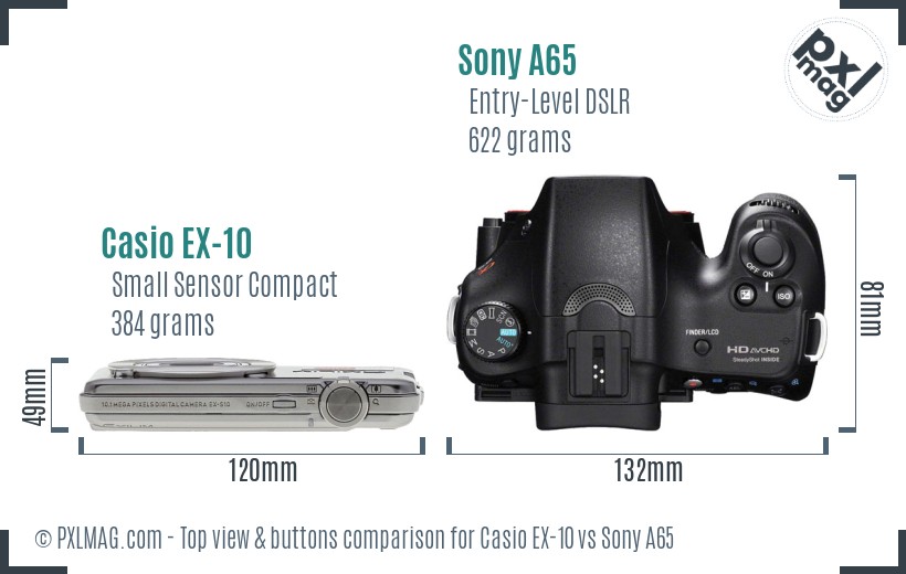 Casio EX-10 vs Sony A65 top view buttons comparison