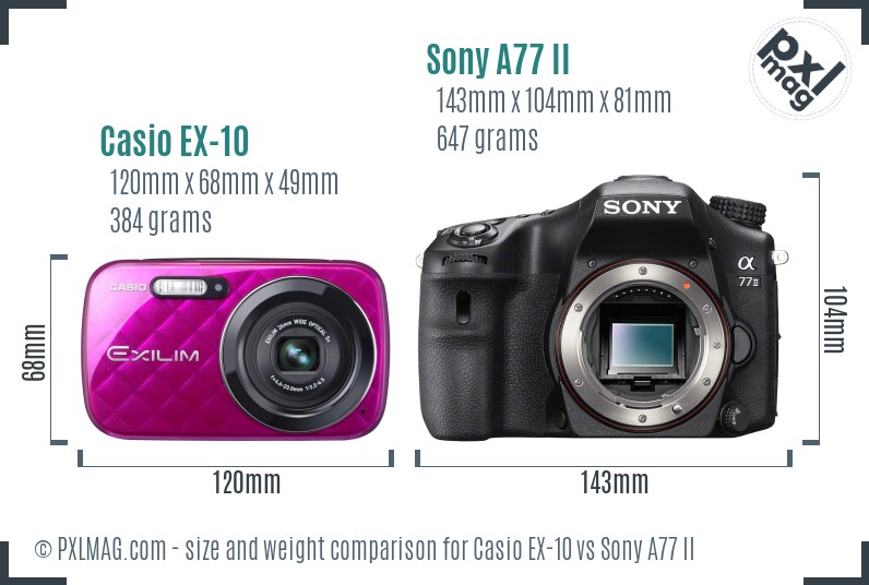 Casio EX-10 vs Sony A77 II size comparison Casio EX-10 vs Sony A77 II size comparison