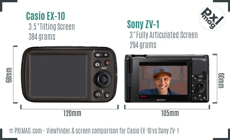 Casio EX-10 vs Sony ZV-1 Screen and Viewfinder comparison
