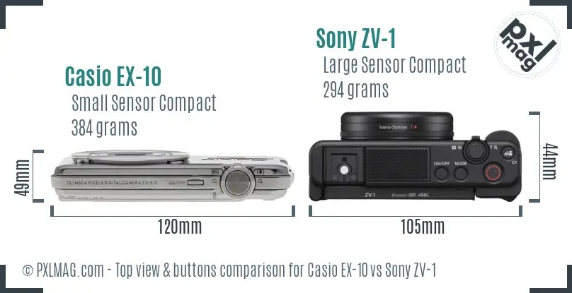 Casio EX-10 vs Sony ZV-1 top view buttons comparison