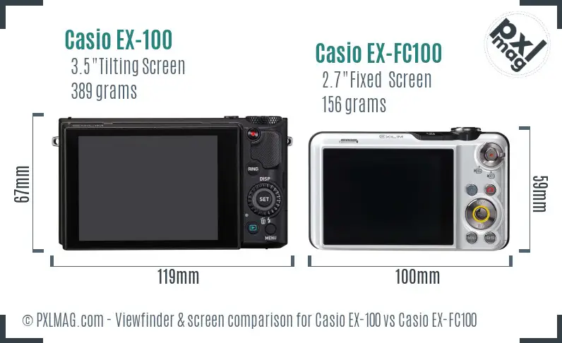 Casio EX-100 vs Casio EX-FC100 Screen and Viewfinder comparison