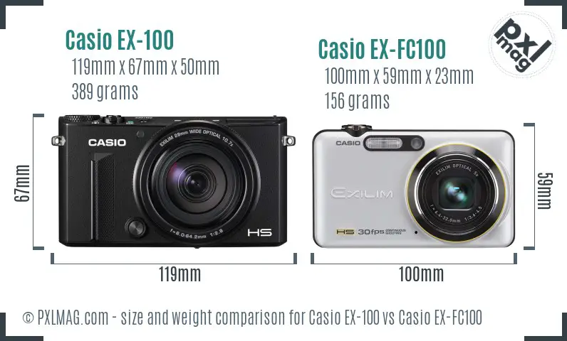 Casio EX-100 vs Casio EX-FC100 size comparison