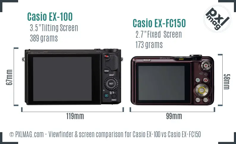 Casio EX-100 vs Casio EX-FC150 Screen and Viewfinder comparison