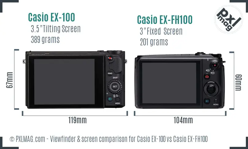 Casio EX-100 vs Casio EX-FH100 Screen and Viewfinder comparison