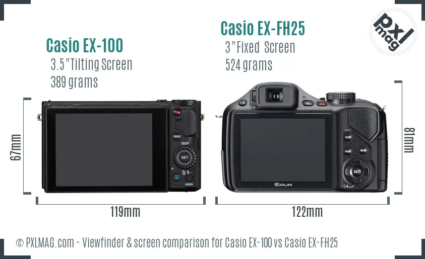 Casio EX-100 vs Casio EX-FH25 Screen and Viewfinder comparison