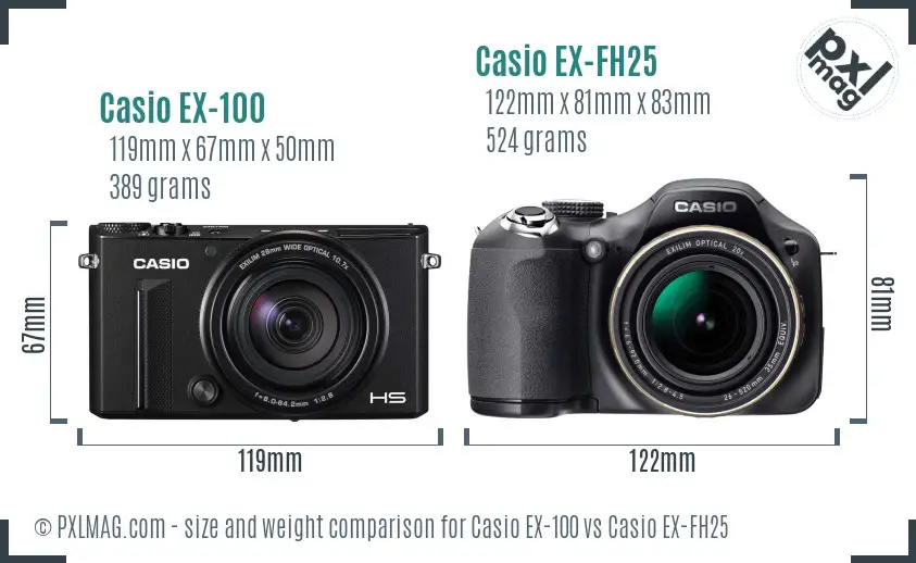 Casio EX-100 vs Casio EX-FH25 size comparison