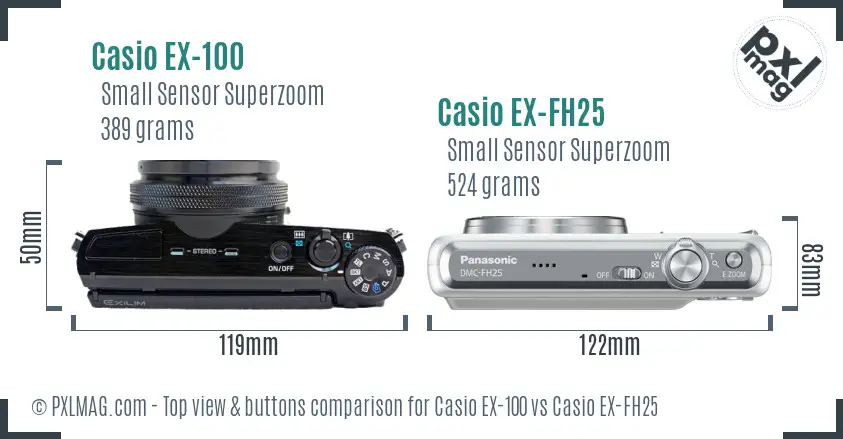 Casio EX-100 vs Casio EX-FH25 top view buttons comparison
