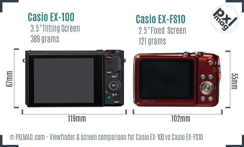 Casio EX-100 vs Casio EX-FS10 Screen and Viewfinder comparison