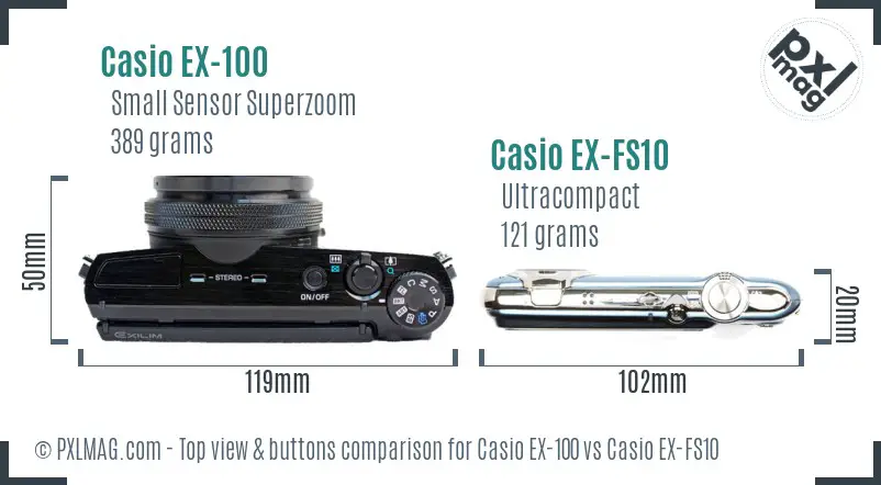 Casio EX-100 vs Casio EX-FS10 top view buttons comparison
