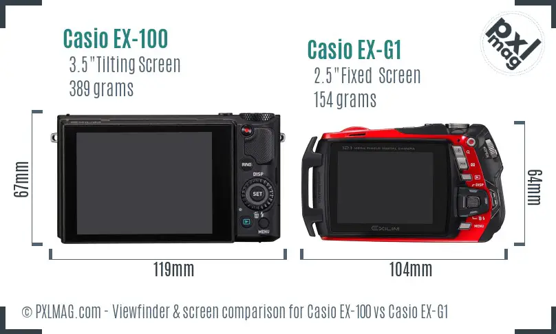 Casio EX-100 vs Casio EX-G1 Screen and Viewfinder comparison