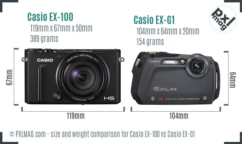 Casio EX-100 vs Casio EX-G1 size comparison