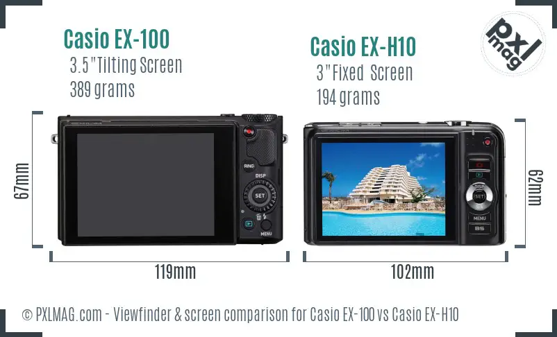 Casio EX-100 vs Casio EX-H10 Screen and Viewfinder comparison