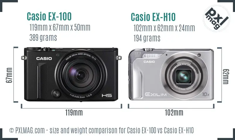 Casio EX-100 vs Casio EX-H10 size comparison