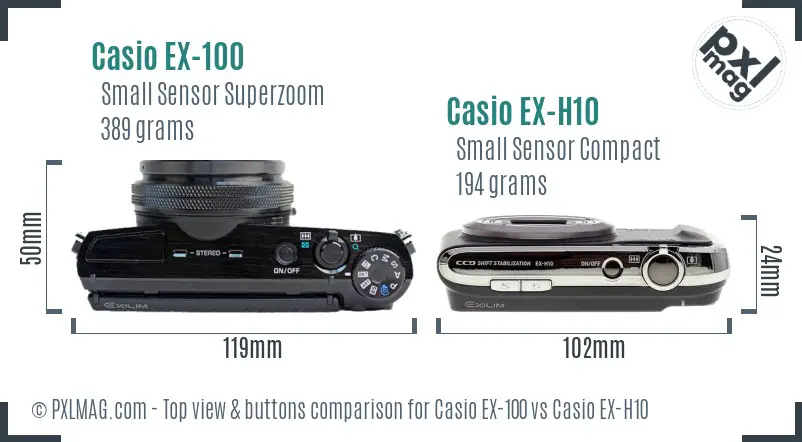 Casio EX-100 vs Casio EX-H10 top view buttons comparison