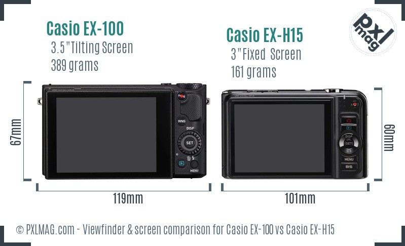 Casio EX-100 vs Casio EX-H15 Screen and Viewfinder comparison