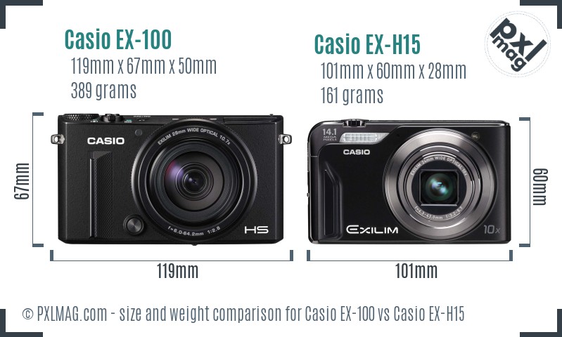 Casio EX-100 vs Casio EX-H15 size comparison