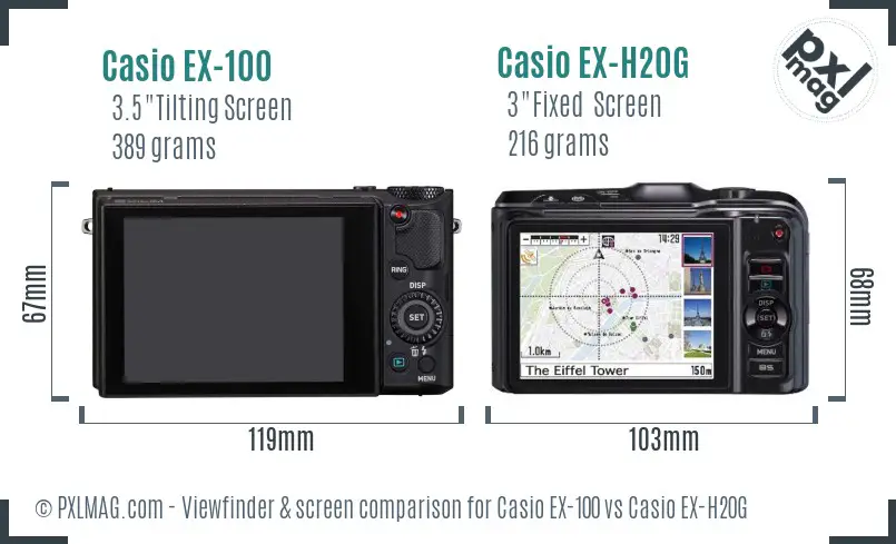 Casio EX-100 vs Casio EX-H20G Screen and Viewfinder comparison
