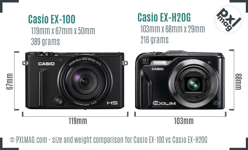 Casio EX-100 vs Casio EX-H20G size comparison