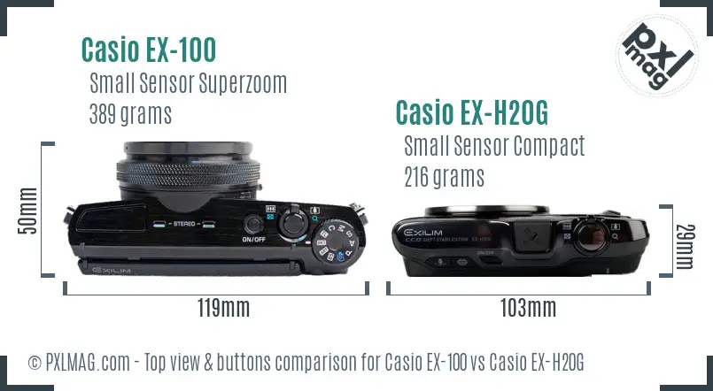 Casio EX-100 vs Casio EX-H20G top view buttons comparison
