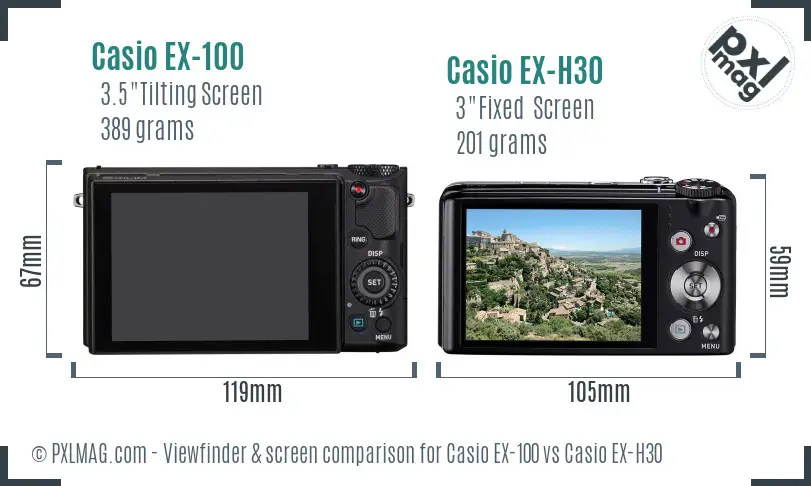 Casio EX-100 vs Casio EX-H30 Screen and Viewfinder comparison