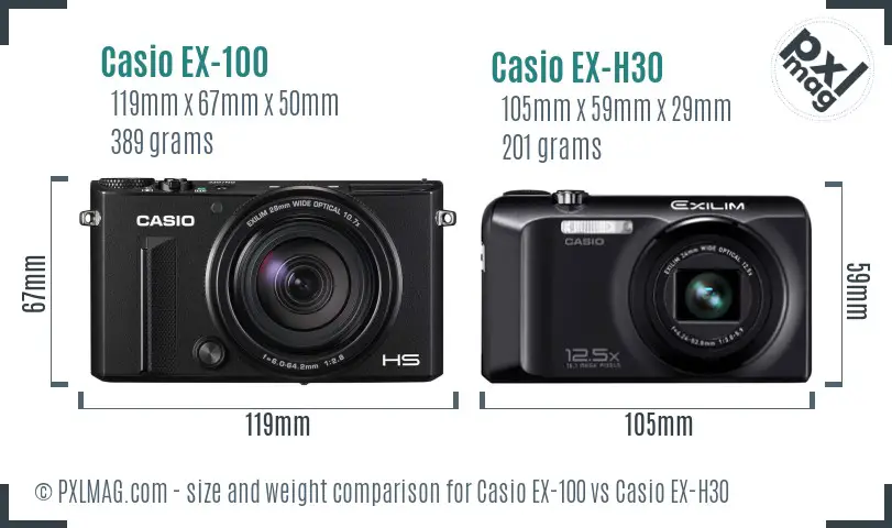 Casio EX-100 vs Casio EX-H30 size comparison