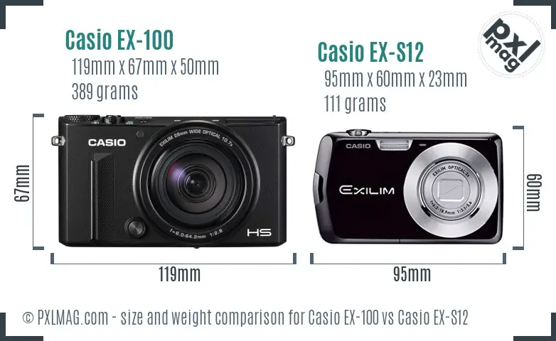 Casio EX-100 vs Casio EX-S12 size comparison