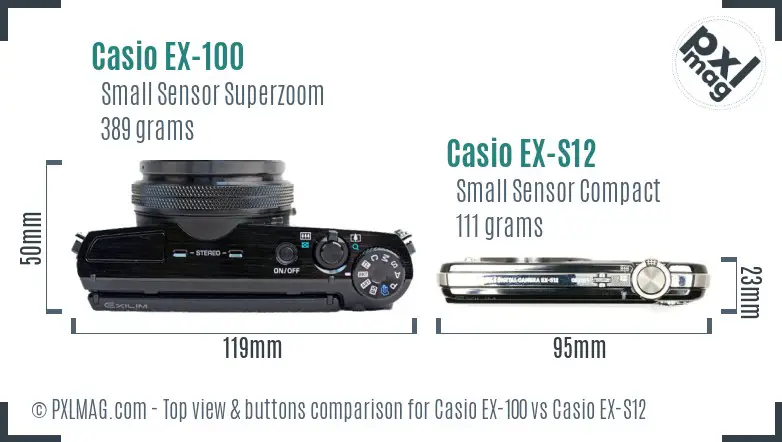 Casio EX-100 vs Casio EX-S12 top view buttons comparison