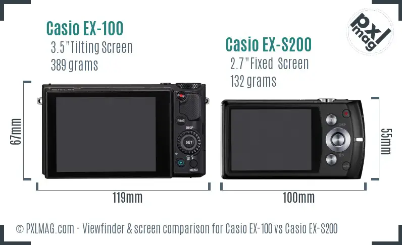 Casio EX-100 vs Casio EX-S200 Screen and Viewfinder comparison