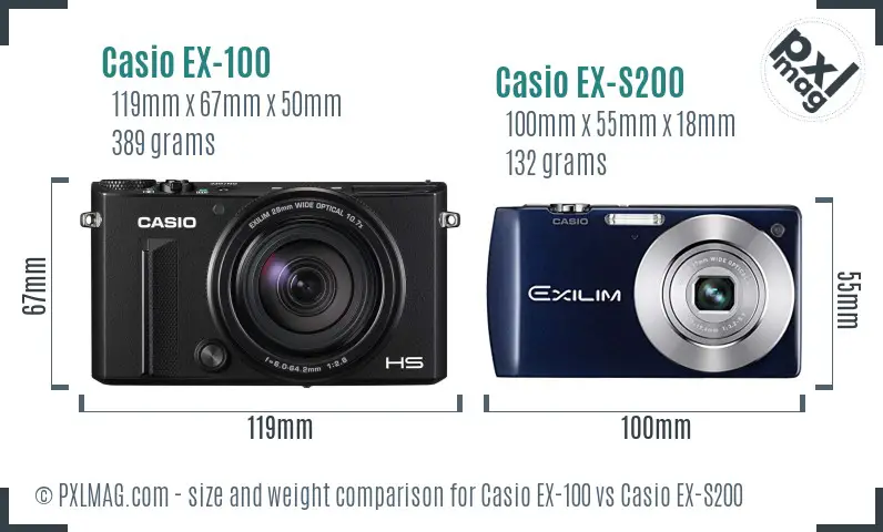Casio EX-100 vs Casio EX-S200 size comparison