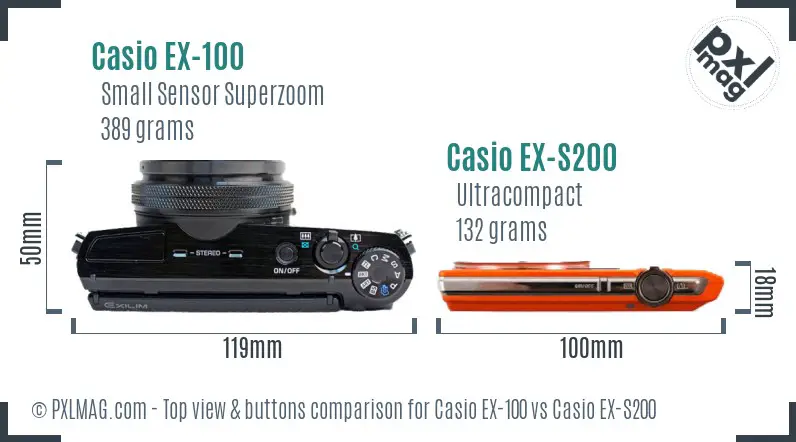 Casio EX-100 vs Casio EX-S200 top view buttons comparison