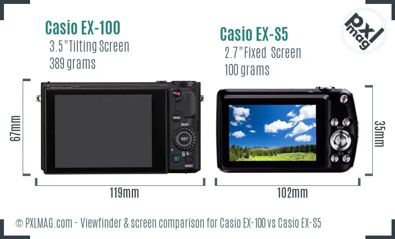 Casio EX-100 vs Casio EX-S5 Screen and Viewfinder comparison