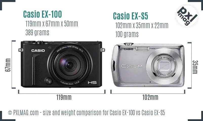 Casio EX-100 vs Casio EX-S5 size comparison