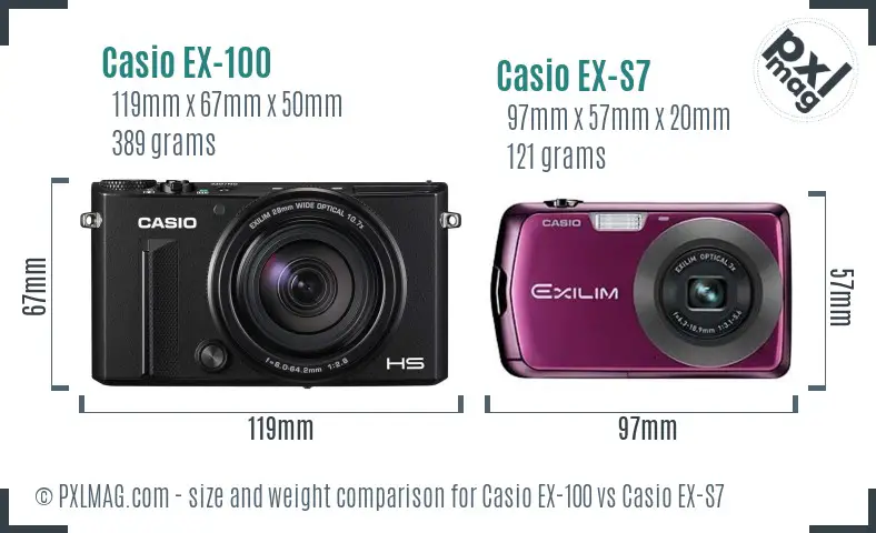 Casio EX-100 vs Casio EX-S7 size comparison