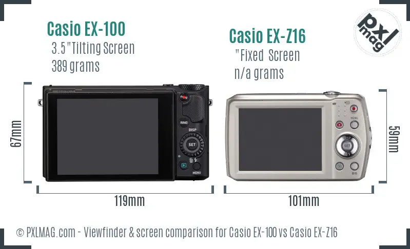 Casio EX-100 vs Casio EX-Z16 Screen and Viewfinder comparison