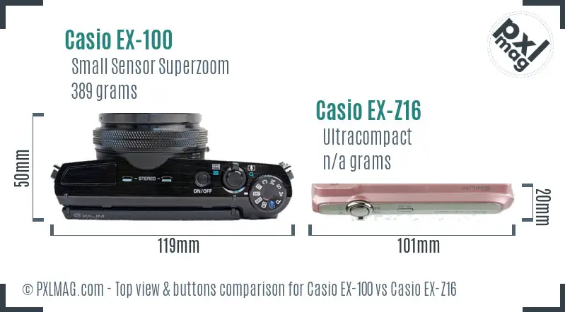 Casio EX-100 vs Casio EX-Z16 top view buttons comparison