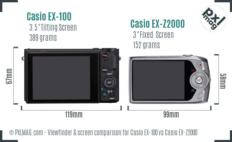 Casio EX-100 vs Casio EX-Z2000 Screen and Viewfinder comparison