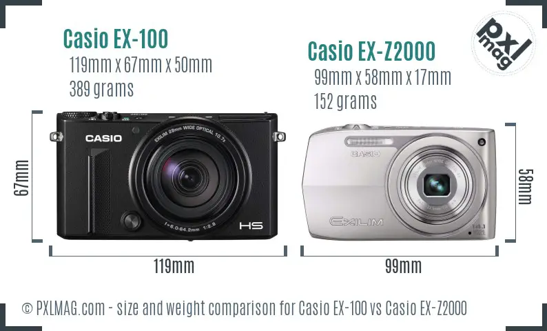 Casio EX-100 vs Casio EX-Z2000 size comparison