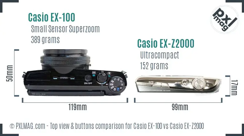 Casio EX-100 vs Casio EX-Z2000 top view buttons comparison